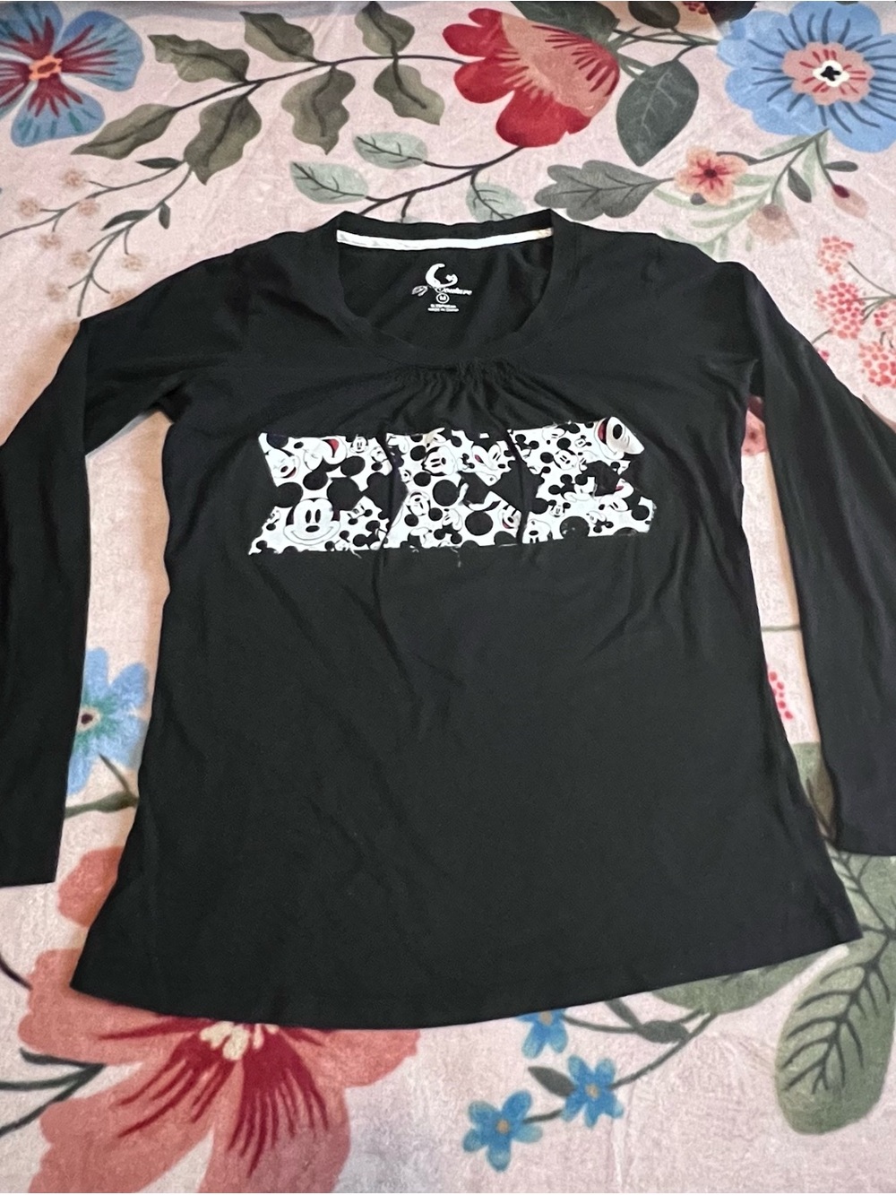 Black Long-Sleeve Women's Top with Mickey Print